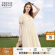 Teenie Weenie小熊女裝夏裝寬松休閑風時尚娃娃領(lǐng)連衣裙泡泡袖裙子 淺卡其色 M