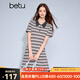 百圖（betu）女裝2026年春夏新款100%棉短袖連衣裙復古條紋短裙裙子女2602T82 彩條紋 S