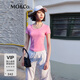 MO&Co.坑條紋大圓領修身顯瘦短款正肩短袖針織T恤內搭外穿上衣上裝 玫紅色-第2批 M 165