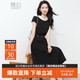 晚白法式撞色赫本領(lǐng)連衣裙女2026夏新款收腰顯瘦通勤小黑裙中長裙 黑色 XL