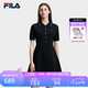 FILA 斐樂官方女子編織連衣裙2026夏新款簡約翻領修身收腰連身裙 正黑色-BK L 170/88A/L