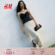 H&M2026夏季新款女裝波點(diǎn)緞面高腰中長半身裙1000170 白色 S