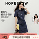 紅袖（hopeshow）100%棉牛仔連衣裙2026夏季新款女裝復古水洗工裝風翻領氣質短裙子 深牛仔藍3072 L