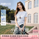 尚都比拉一字領純棉T恤女春夏設計感扭結不規則下擺短袖上衣減齡顯瘦女裝