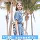 百圖betu女裝夏季新款連體褲復古水洗牛仔工裝連體褲女2404D05 牛仔色 XS
