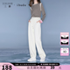 三彩2025冬季新款休閑長褲加絨松緊腰寬松直筒褲女 米白色 S 155/64A
