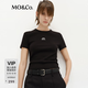 MO&Co.短袖T恤印花彈力棉質短款精裁正肩收腰上衣舒適百搭摩安珂 黑色 S /160