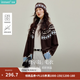 茵曼2026秋季女裝新款費爾島撞色幾何提花毛衣外套疊穿針織衫開衫 咖啡色 XL