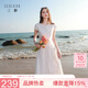 三彩【理想裙】2026夏季新款圓領短袖A字裙連衣裙小白裙簡約氣質長裙M