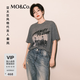 MO&Co.【秦嵐同款】短袖T恤做舊搖滾印花寬松 摩安珂 深花灰色 S /160