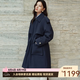 艾萊依羽絨服90鵝絨服女冬季設計感雙層領皮領風衣復古工裝加厚長款外套 日蝕藍 S 【建議80-110斤】155