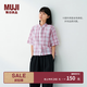 MUJI  女式 漢麻 棉 短袖襯衫女士襯衣外套26年夏季女裝女款 BC2AEC6S 粉色格紋 M （160/84A）