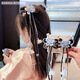 菱夢(mèng) 兒童古風(fēng)漢服頭飾發(fā)夾 女童蝴蝶結假發(fā)辮子 中國風(fēng)古裝演出發(fā)飾 藍色花朵流蘇  一對