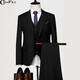 傳棨 西服套裝男三件套韓版修身西裝外套職業(yè)正裝伴郎服新郎結婚禮服 黑色三件套 （46）170/84A