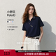 初語厚厚聯名｜初語T恤女短袖26夏季新款合體正肩花朵刺繡運動POLO衫 藏青色 L