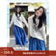 茵曼（INMAN）【亞麻】透氣顯瘦藍色印花簡約T恤2026春夏女裝新款罩衫上衣 米白色-第一批 S