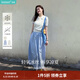 茵曼法式POLO領鏤空薄針織衫2026夏季女裝新款立體花朵短袖上衣 奶油白 M