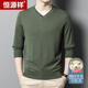 恒源祥100%精紡羊毛衫男可機洗 秋冬套頭薄款毛衣男士V領(lǐng)針織衫商務(wù)休閑純色全羊毛衣服 20007003 綠色 180 