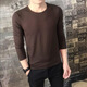 楠子漢男士長(cháng)袖t恤純色土夏天長(cháng)薄款秋衣上衣服外穿秋天夏季學(xué)生血春秋 長(cháng)袖 圓領(lǐng) 棕色 3XL碼155-170斤