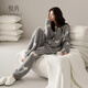 悅內半邊絨睡衣女士秋冬季冬款珊瑚絨保暖加厚加絨家居服圓領(lǐng)開(kāi)衫套裝 24255淺霧灰 M (160) 【體重90-110斤】