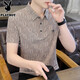 花花公子【高端輕奢】翻領(lǐng)短袖t恤男夏季條紋男士商務(wù)休閑Polo衣服衫男裝 238 短D卡其 XL