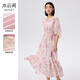 水云間浪漫粉色雪紡連衣裙女夏新款2025寬松半袖絕美氛圍高級感中長(cháng)裙子 淺花粉 L