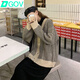 DGOV秋季新款針織開衫外套女韓版寬松學(xué)生慵懶風(fēng)百搭條紋上衣毛衣女潮 黑色紋 S 【適合90-100斤】