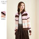 熙然秋季新款休閑針織衫外套寬松顯瘦軟糯條紋拼色毛衫外套女慵懶 粉咖條 M