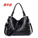 瑾安（JINAN）女士包包中老年真皮斜挎包情人節單肩手提包女大包頭層牛皮女包 黑色