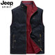 JEEP SPIRIT馬甲男雙面穿春秋季多口袋外套吉普休閑馬夾立領(lǐng)純棉背心釣魚上衣 黑藍(lán) XL建議體重155斤左右