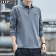 吉普（JEEP）長(cháng)袖t恤男純色棉質(zhì)翻領(lǐng)2025春秋季新款商務(wù)休閑寬松刺繡男士上衣 灰色 L (建議120-140斤)