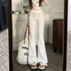 妙奕嘉白色褲子夏季女2025新款休閑褲運動(dòng)長(cháng)褲寬松慵懶風(fēng)小個(gè)子喇叭褲 白灰色抽繩修身喇叭褲 M 【建議90-100斤】
