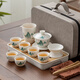金鑲玉 茶具套裝 羊脂玉瓷旅行茶具套組茶壺茶杯竹木茶盤整套便攜式套組 又見江山羊脂玉瓷旅行套裝