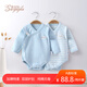 素羽佳suyujia新生嬰兒包屁衣秋冬打底加厚純棉內搭寶寶衣服保暖睡衣春連體哈衣 斜襟淺藍-兩件裝 66cm (建議身高53-60cm13斤內)