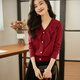 熙世界2024新款紅色毛衣女秋冬復古新年本命年衣服V領(lǐng)打底針織衫 復古紅 2XL