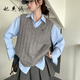 妃奧絨灰色V領(lǐng)刺繡針織馬甲女春秋外搭小個(gè)子百搭寬松疊穿麻花毛衣背心 花灰色 M【建議95-105斤】
