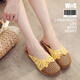 熙慕萊藤草拖鞋女士涼拖鞋男編織涼席家居鞋亞麻防滑四季夏天 包頭黃色(女鞋) 37-38 碼【25】女