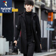 啄木鳥(niǎo)中長(cháng)款風(fēng)衣男連帽秋冬季羊毛呢外套大衣男韓版潮流男士風(fēng)衣外套 黑色黑帽【常規款】 XL