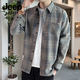 JEEP SPIRIT格子襯衫男長袖春秋季外套男士新款襯衣男中青年休閑棉質寬松上衣 2108灰色【一件裝】 XL