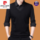 皮爾卡丹（pierre cardin）中年男士假兩件襯衫領(lǐng)爸爸裝毛衣秋冬季長(cháng)袖上衣寬松針織打底衫 10002黑色【常規款】 175/XL 建議140-155斤