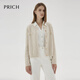 PRICH小香風(fēng)短款毛邊針織開(kāi)衫冬季新款設計感大身口袋上衣女 35米色 M 165