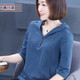 橫行道2024寬松連帽七分袖打底衫半截袖上衣女t恤中袖小衫外穿春裝 牛仔藍 4XL