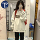 PMOG復(fù)古秋冬季加絨加厚無帽衛(wèi)衣女2023 oversize寬松學(xué)生長(zhǎng)袖上衣 白灰色[加絨款] M [建議86-105斤]