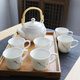 古笙記 防燙杯 景德鎮(zhèn)陶瓷茶具套裝家用茶壺茶杯現(xiàn)代簡約中式手繪泡茶壺 白金梅花防燙茶具 含竹托盤 7件