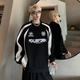 GQWWQX美式復古重磅賽車(chē)衛衣男春秋款長(cháng)袖hiphop冰球服潮牌無(wú)帽圓領(lǐng)外套 W85黑色 XL