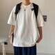 NEW OR MODE重磅純棉純色短袖t恤男女情侶款夏季學(xué)生五分半截袖寬松休閑體恤 白色 XL