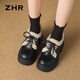 ZHR加絨樂(lè )福鞋女粗跟厚底英倫單鞋子女學(xué)院減齡JK女鞋 JF83A 黑色 37