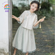 綴櫻漢服女童襦裙夏季中式民國風(fēng)女童新款兒童新夏季古風(fēng)國風(fēng)旗袍套裝 青黛套裝（不含配飾） 150