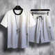 夏季短袖套裝男士短袖T恤兩件套一套 男生夏天夏日韓版半袖短褲整套夏裝男裝青少年學(xué)生休閑潮流衣服 白色 L