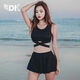 DK游泳衣女新款分體裙式性感聚攏保守遮肚顯瘦韓國泡溫泉泳裝 黑色背心兩件套 M